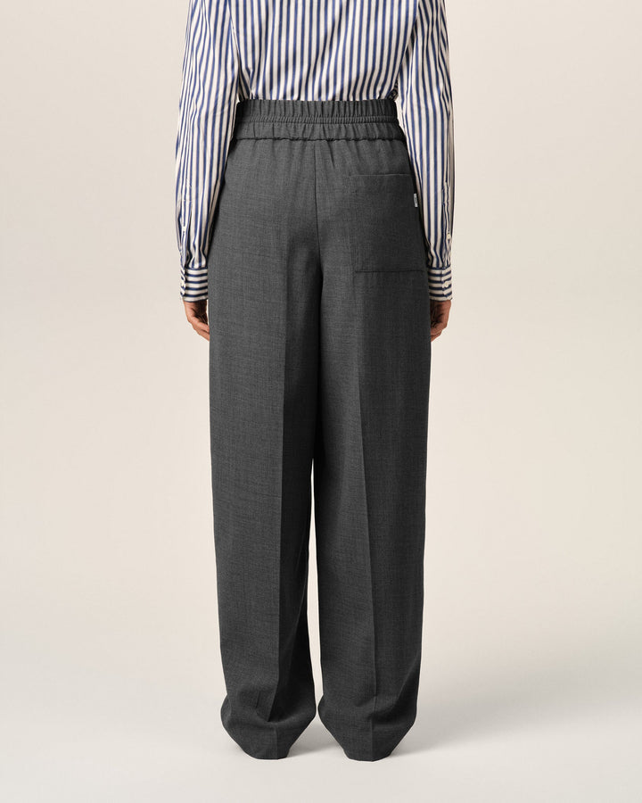 AMI PARIS - Pantalon en laine à taille élastiquée Gris anthracite