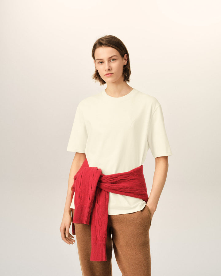 AMI PARIS – T-shirt en coton Ami de Cœur embossé Ivoire