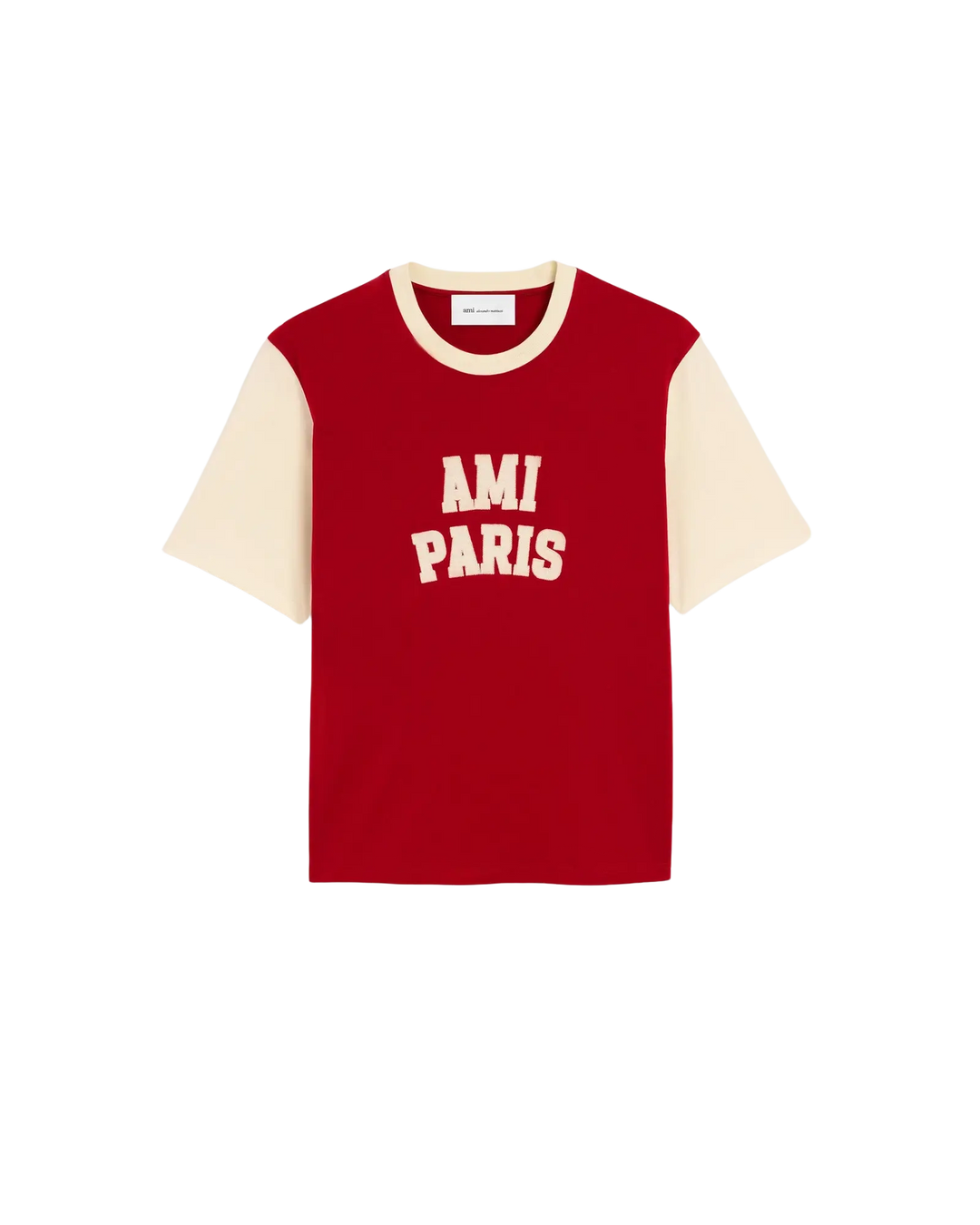 AMI PARIS – T-shirt en coton brodé Ami Paris Rouge rubis / Ivoire