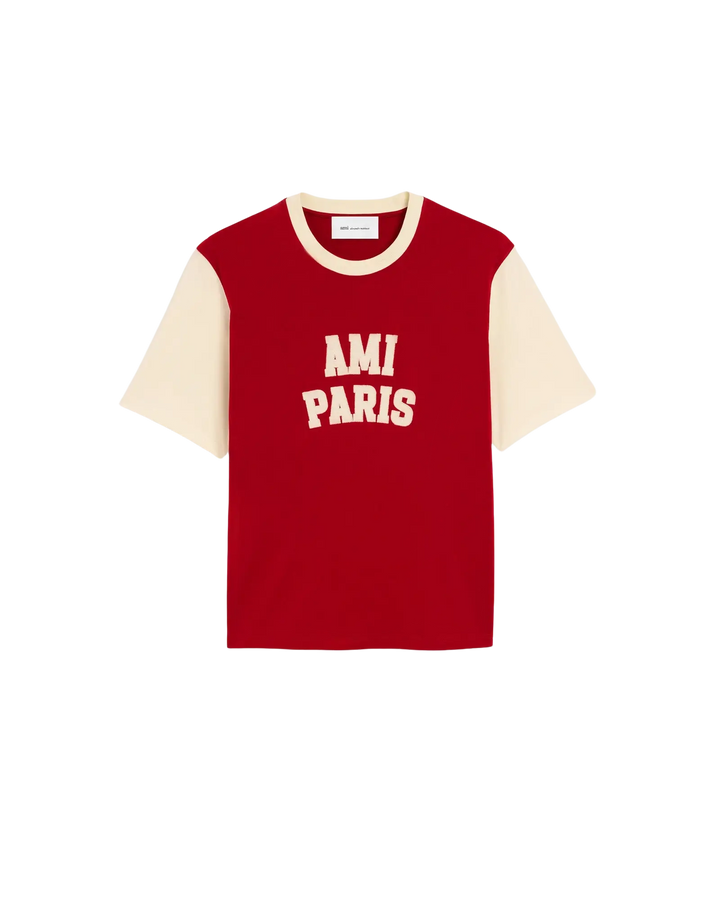 AMI PARIS – T-shirt en coton brodé Ami Paris Rouge rubis / Ivoire