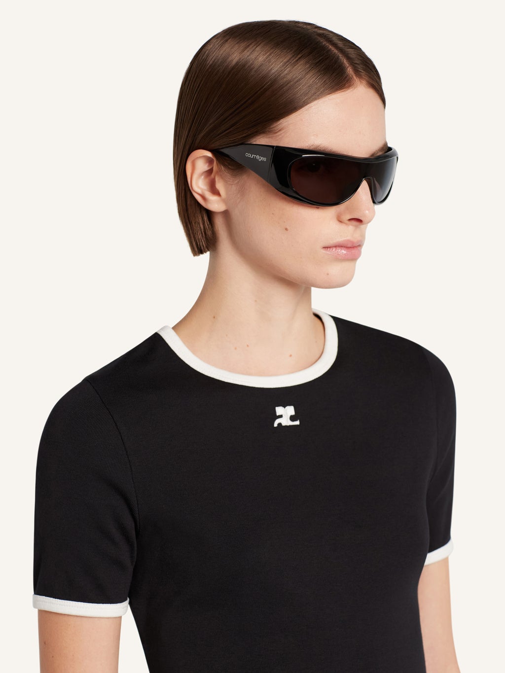 COURREGES - T-shirt Signature Contrast Noir / Blanc Héritage