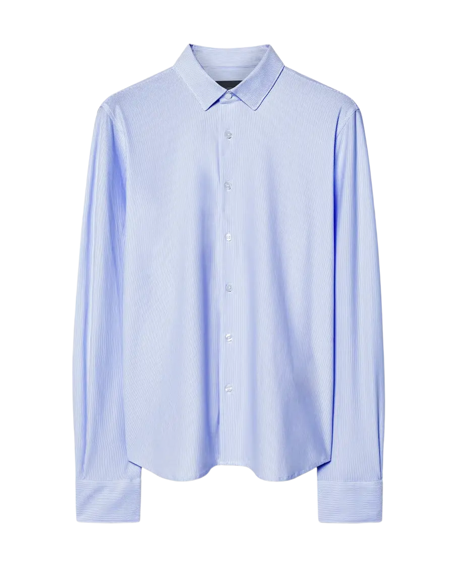 RRD - Chemise Oxford Jacquard rayée Blanc / Bleu azur