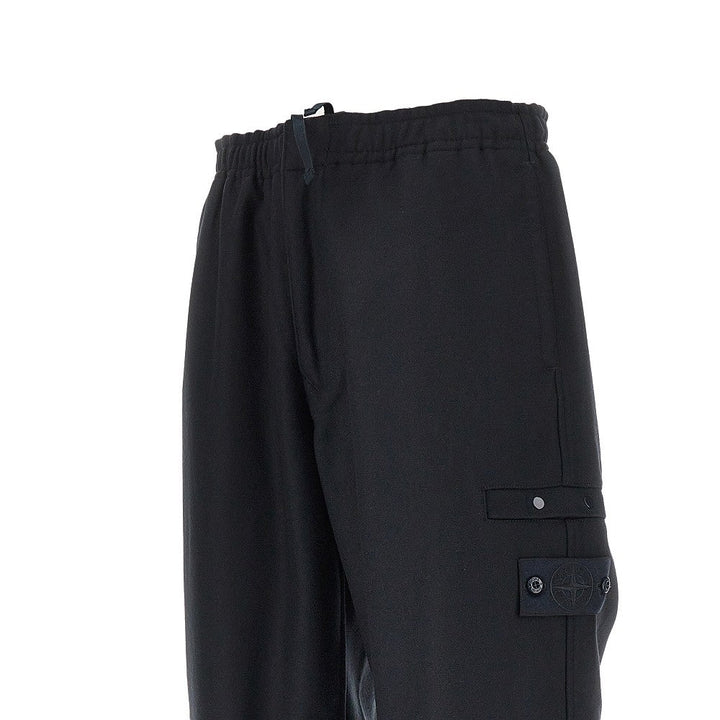 STONE ISLAND - Pantalon cargo jogger en laine Bleu marine