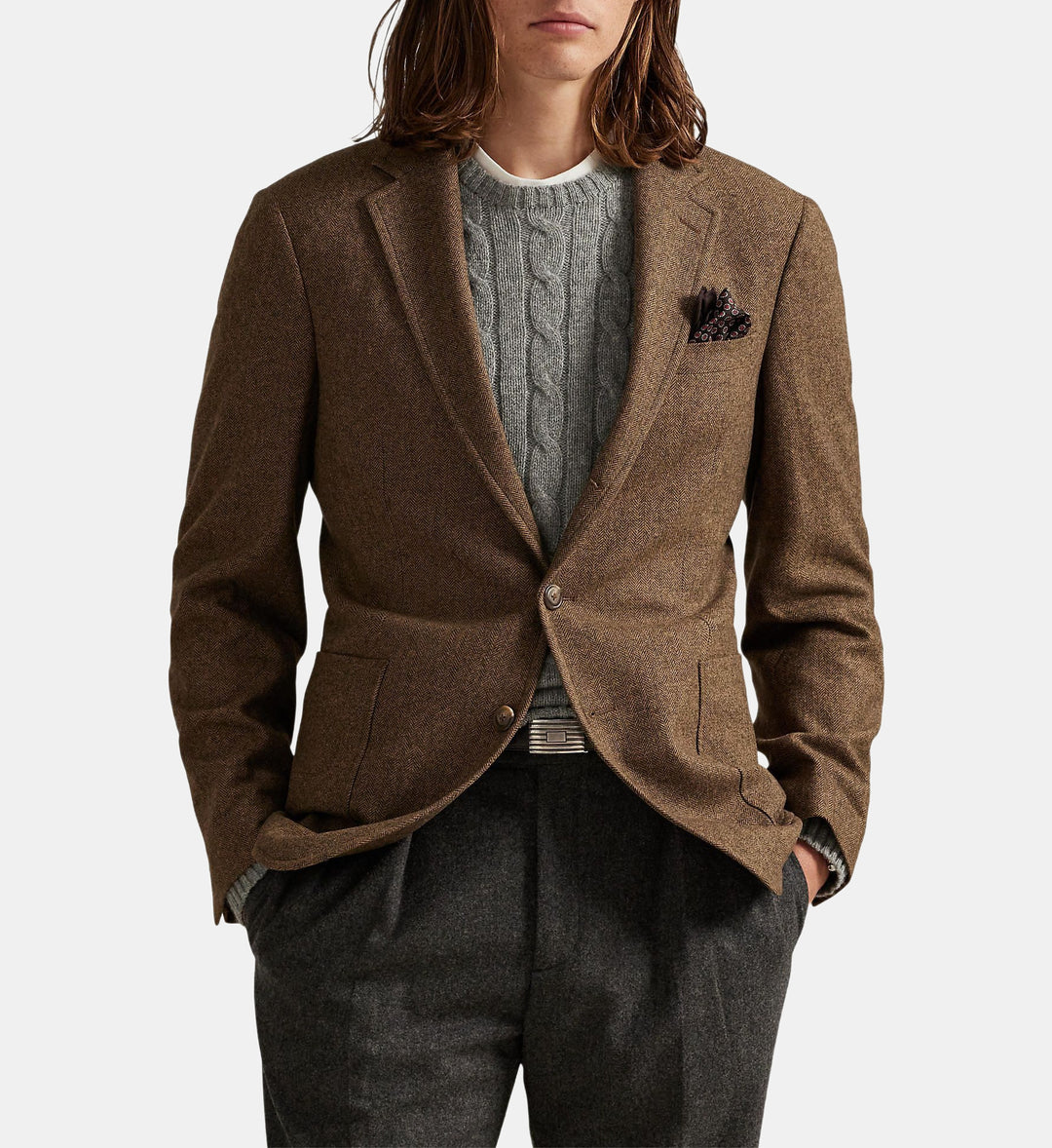 POLO RALPH LAUREN - Blazer Modern Fit à chevrons Marron