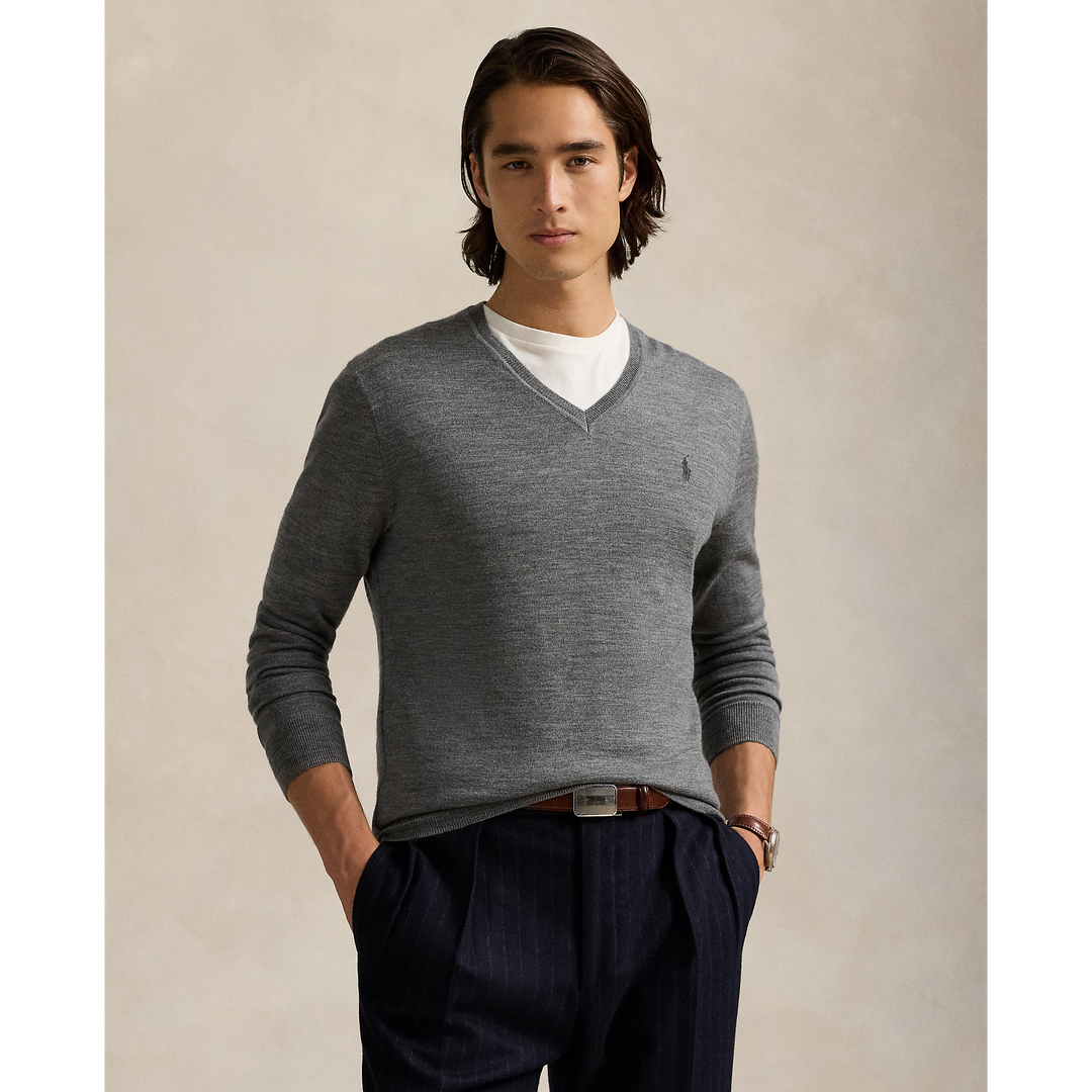 POLO RALPH LAUREN - Pull col en V en laine lavable Slim Fit