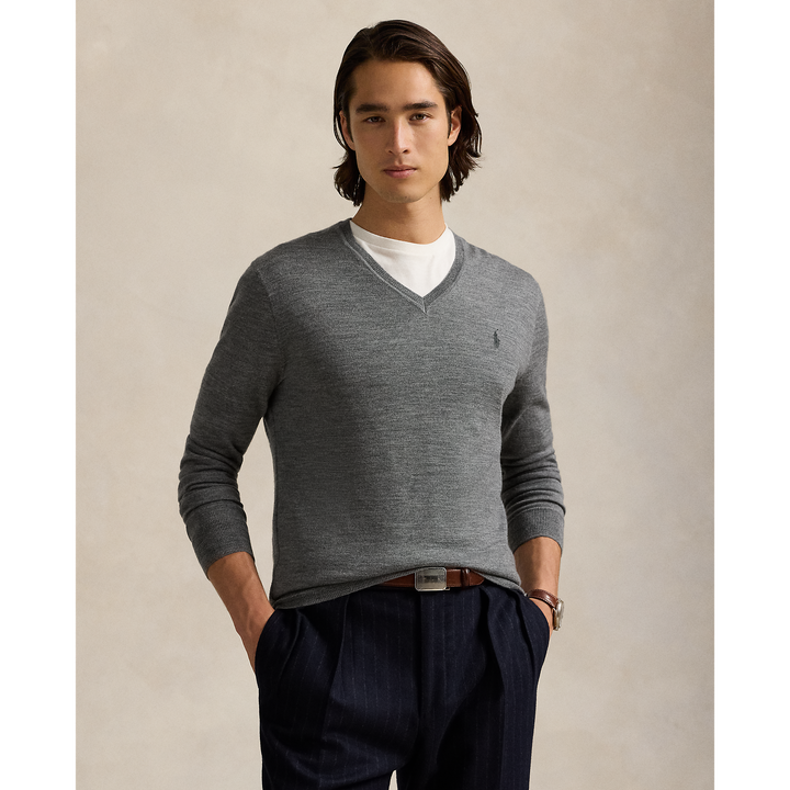 POLO RALPH LAUREN - Pull col en V en laine lavable Slim Fit