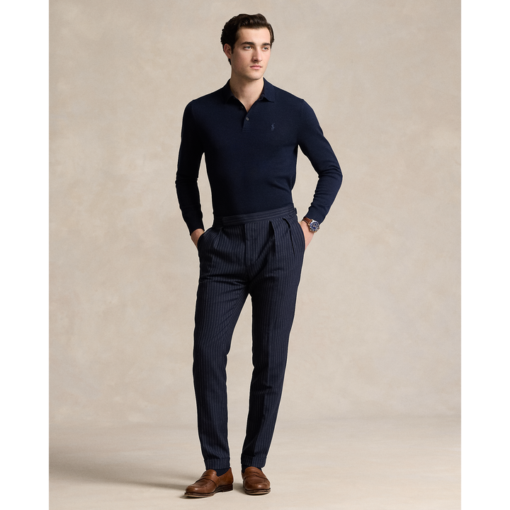 POLO RALPH LAUREN - Pull col polo en laine marine chasseur