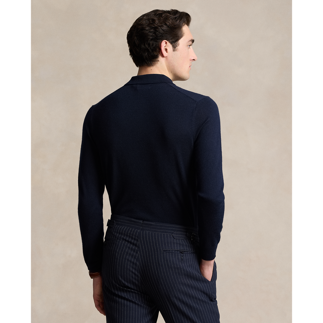 POLO RALPH LAUREN - Pull col polo en laine marine chasseur
