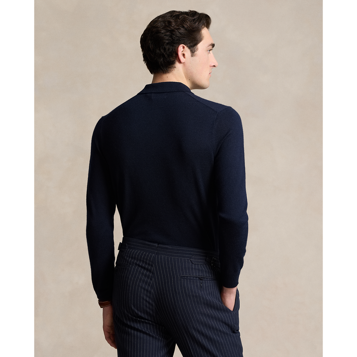 POLO RALPH LAUREN - Pull col polo en laine marine chasseur