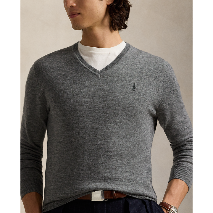 POLO RALPH LAUREN - Pull col en V en laine lavable Slim Fit