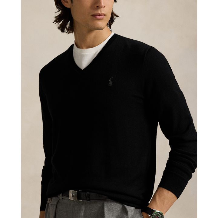 POLO RALPH LAUREN - Pull col en V en laine lavable Slim Fit polo black