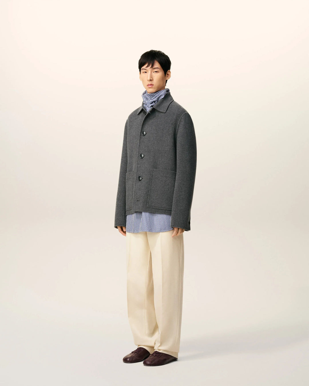 AMI - Blouson Gris Boule Boutonné en Laine Gris Chiné - Lothaire