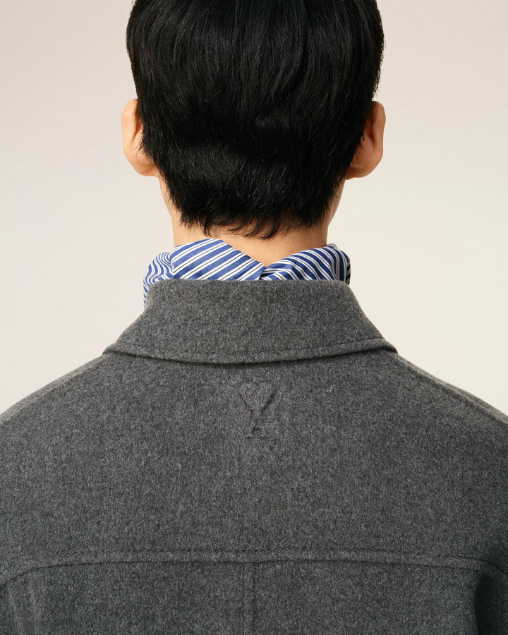 AMI - Blouson Gris Boule Boutonné en Laine Gris Chiné - Lothaire