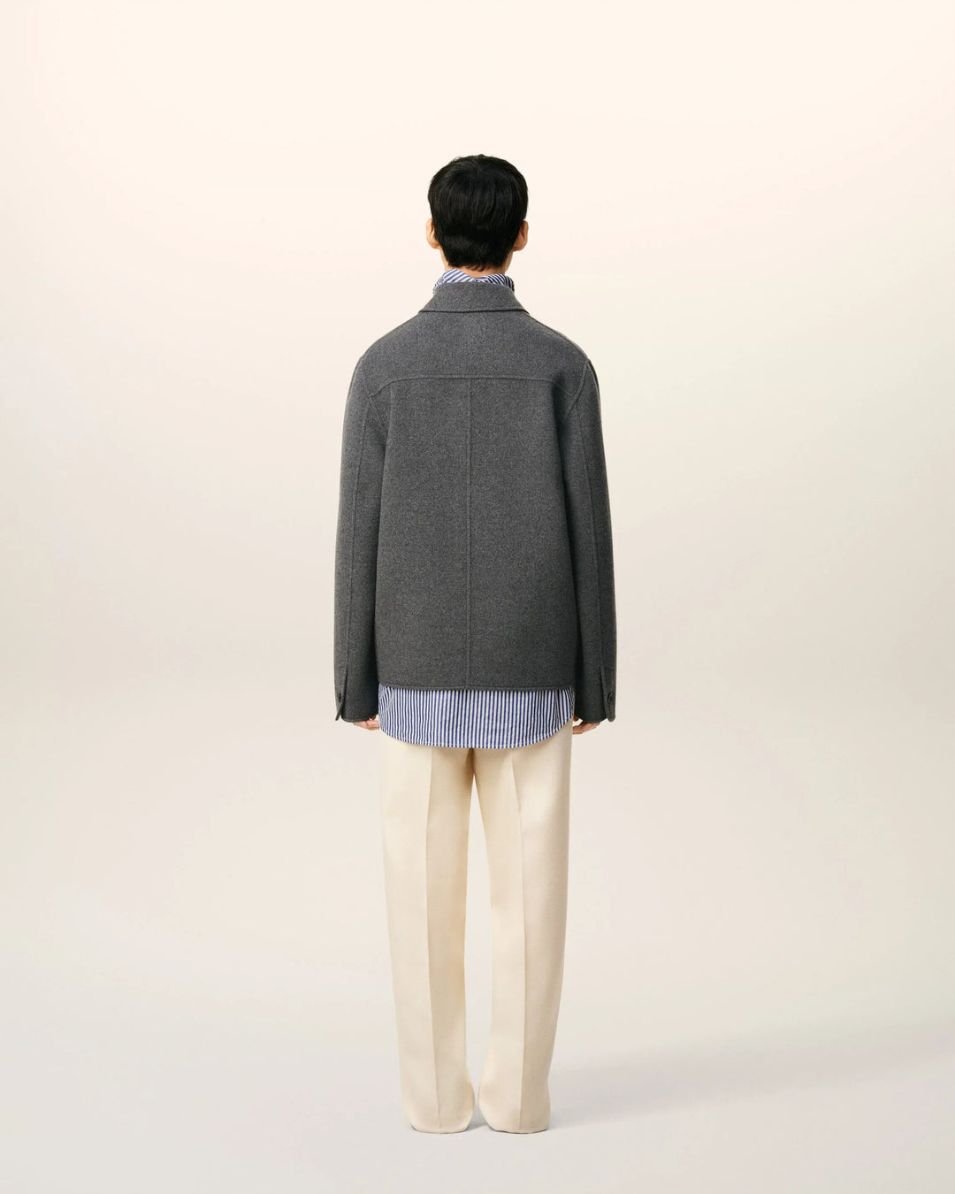 AMI - Blouson Gris Boule Boutonné en Laine Gris Chiné - Lothaire