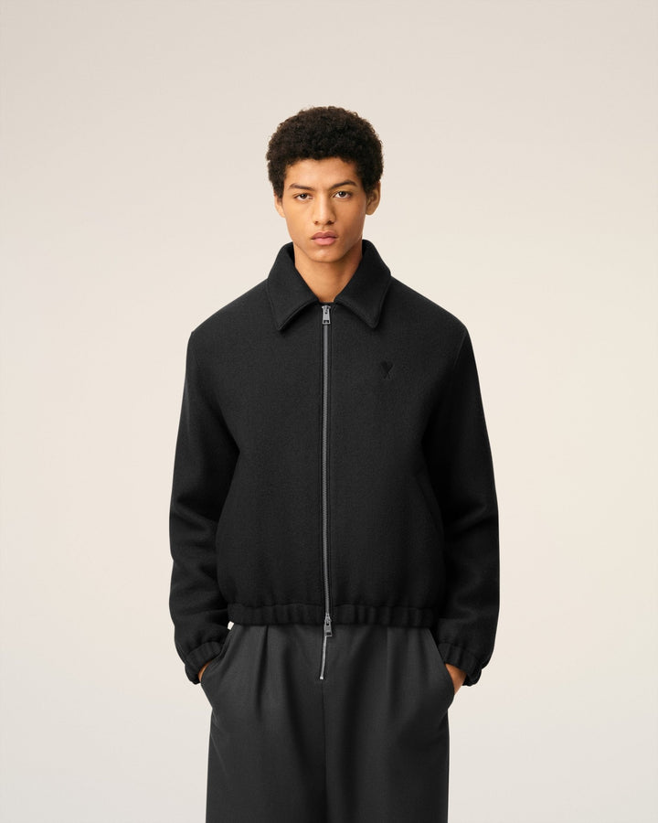 AMI - Blouson noir zippé ami de cœur en coton - Lothaire