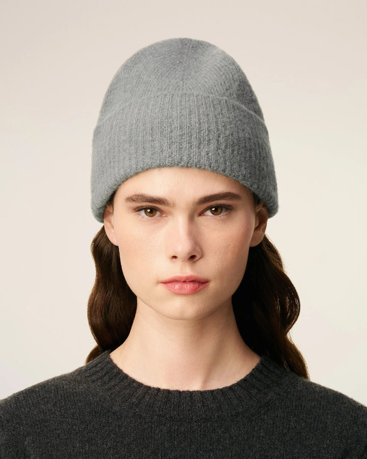 AMI - Bonnet Gris Ami De Cœur En Alpaga Rayé - Lothaire