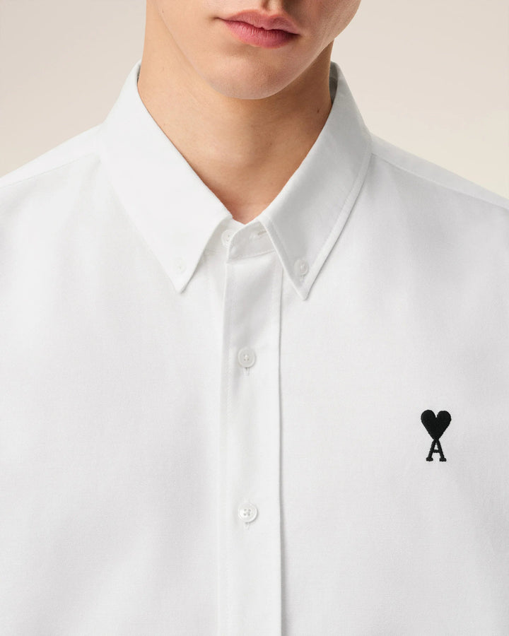 AMI - Chemise blanche col boutonné Ami de Cœur en Oxford de coton Blanc naturel - Lothaire