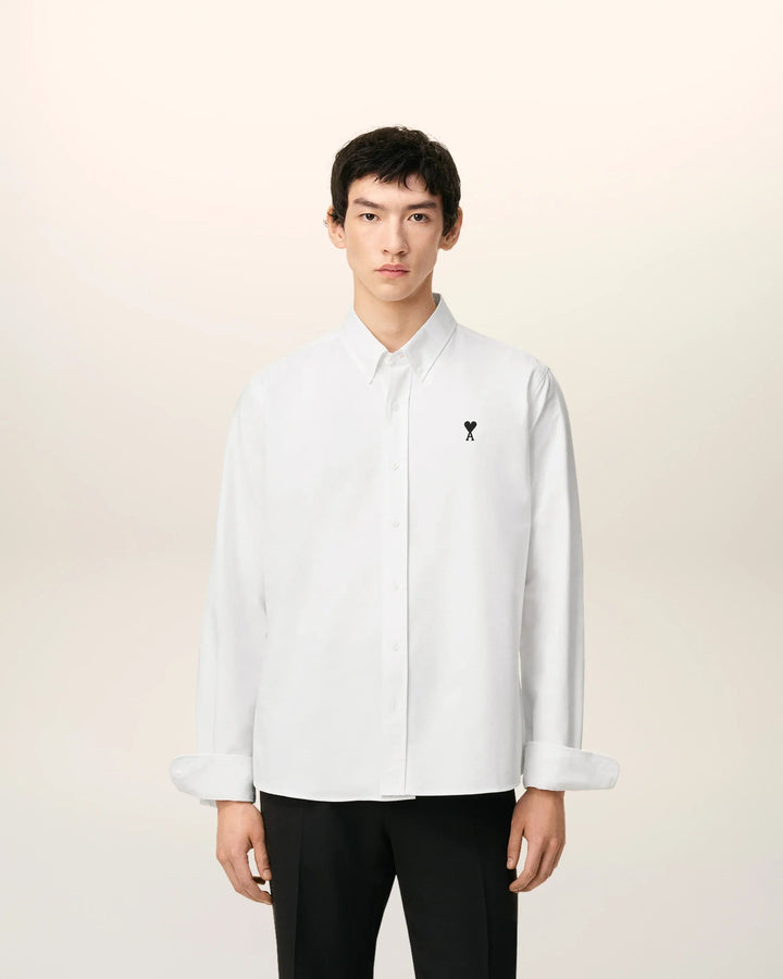 AMI - Chemise blanche col boutonné Ami de Cœur en Oxford de coton Blanc naturel - Lothaire