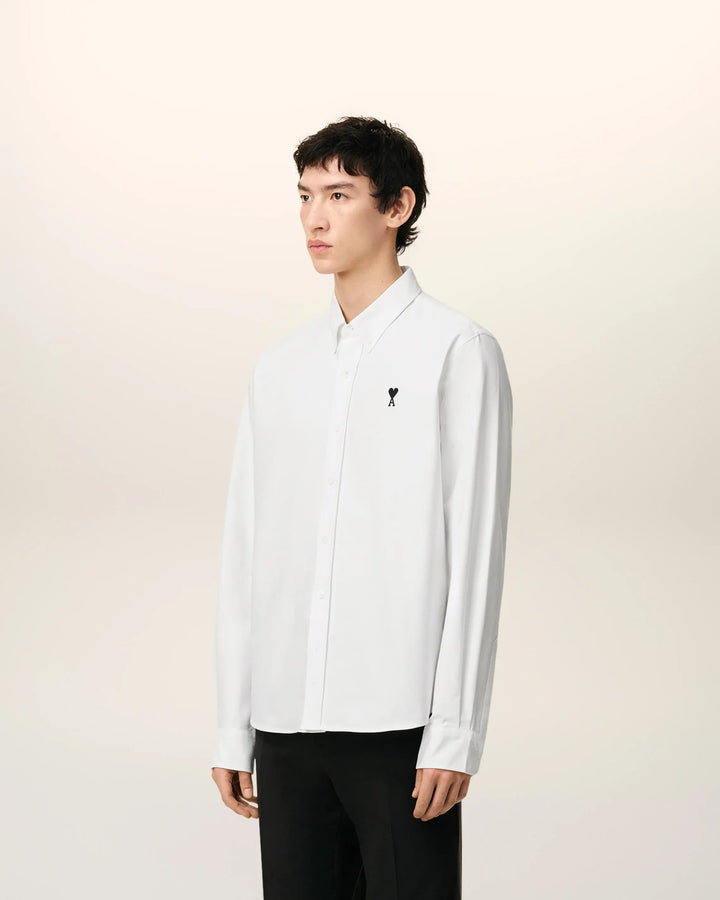 AMI - Chemise blanche col boutonné Ami de Cœur en Oxford de coton Blanc naturel - Lothaire