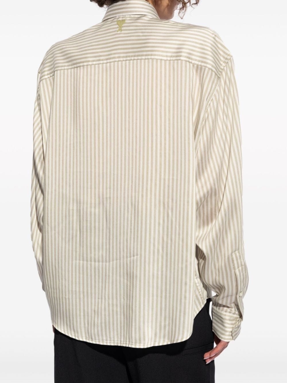 Ami chemise rayée craie/sauge en viscose et soie - Lothaire