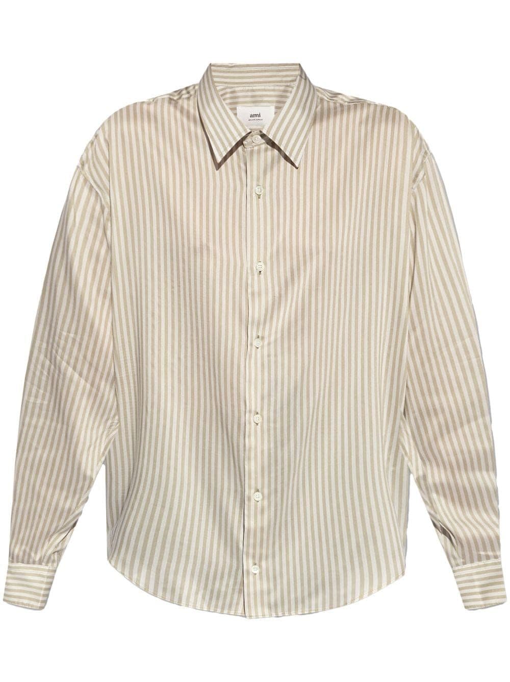 Ami chemise rayée craie/sauge en viscose et soie - Lothaire