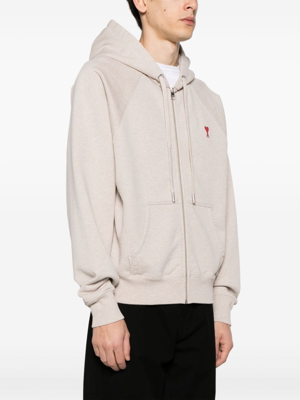 Ami hoodie Ami de Coeur à fermeture zippée beige chiné - Lothaire