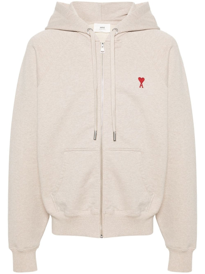 Ami hoodie Ami de Coeur à fermeture zippée beige chiné - Lothaire