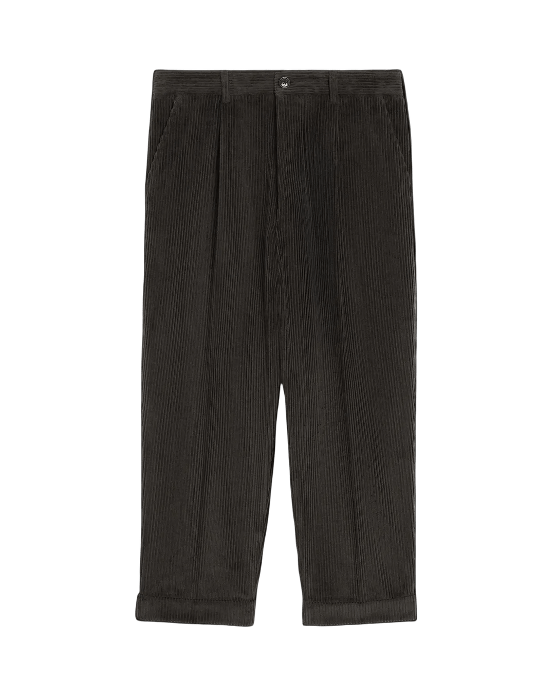 AMI - Pantalon Noir Carotte Coupe Oversize en velours côtelé noir - Lothaire