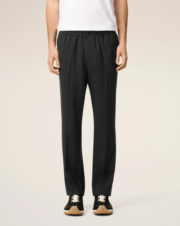 AMI - Pantalon Noir Taille Élastiquée En Laine - Lothaire
