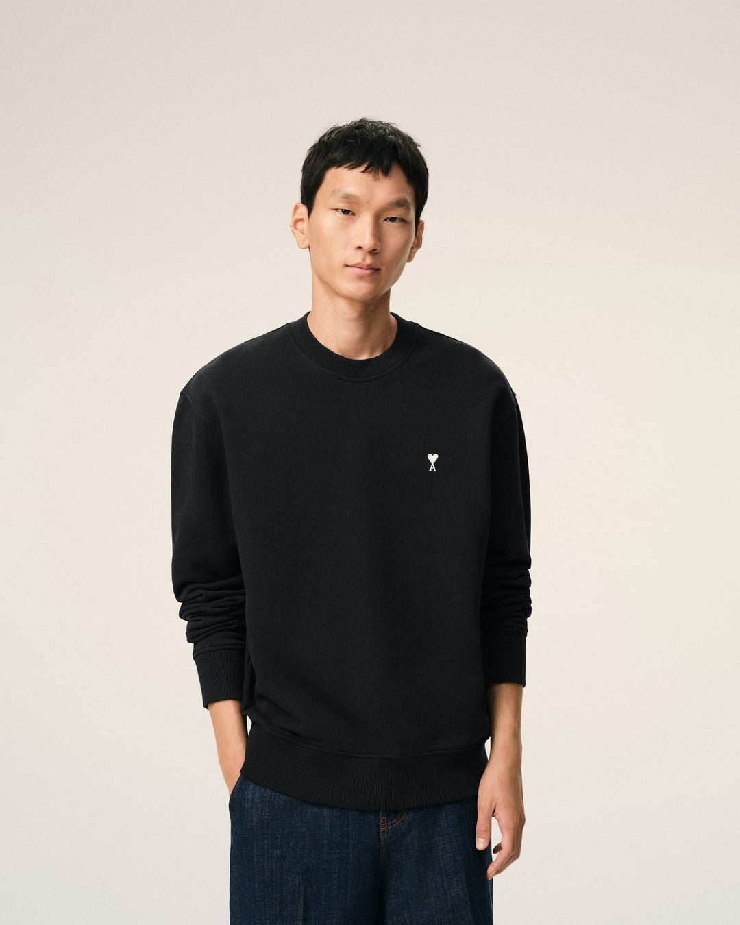 AMI PARIS - Black Cotton Ami De Coeur Sweatshirt Noir - Lothaire
