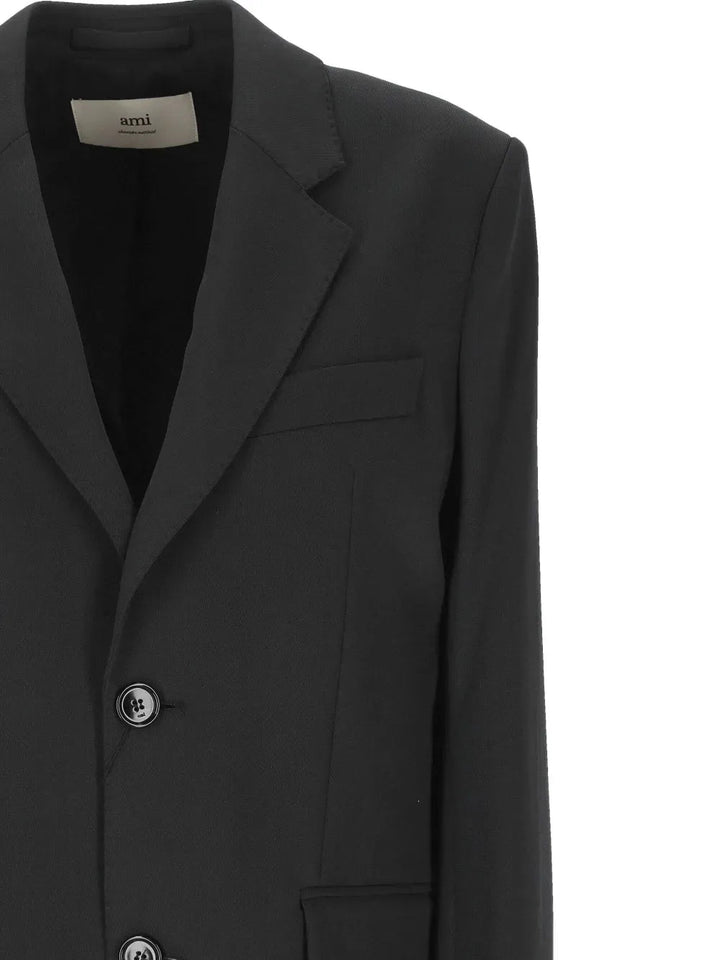 AMI PARIS - Blazer épaulé en laine vierge gris anthracite - Lothaire