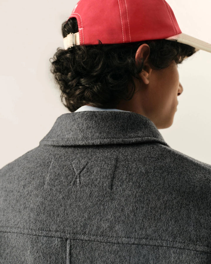 AMI PARIS - Blouson Boule Boutonné en Laine et Cachemire Gris Anthracite - Lothaire