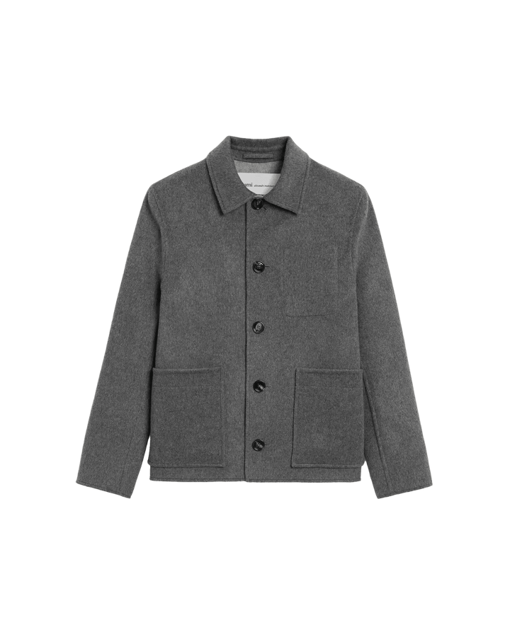 AMI PARIS - Blouson Boule Boutonné en Laine et Cachemire Gris Anthracite - Lothaire