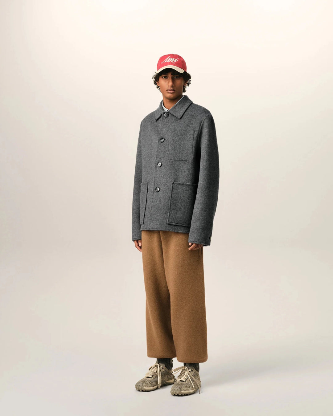 AMI PARIS - Blouson Boule Boutonné en Laine et Cachemire Gris Anthracite - Lothaire