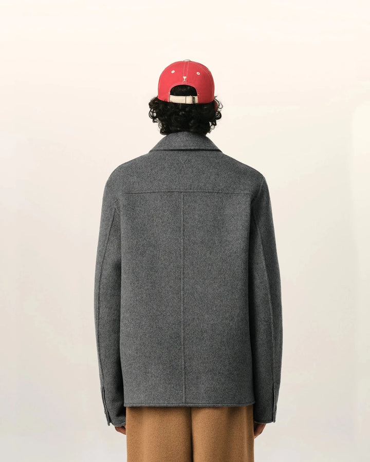 AMI PARIS - Blouson Boule Boutonné en Laine et Cachemire Gris Anthracite - Lothaire