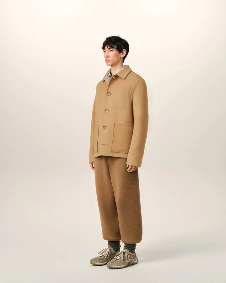 AMI PARIS - Blouson Boxy Boutonné en Laine et Cachemire Beige Taupe - Lothaire