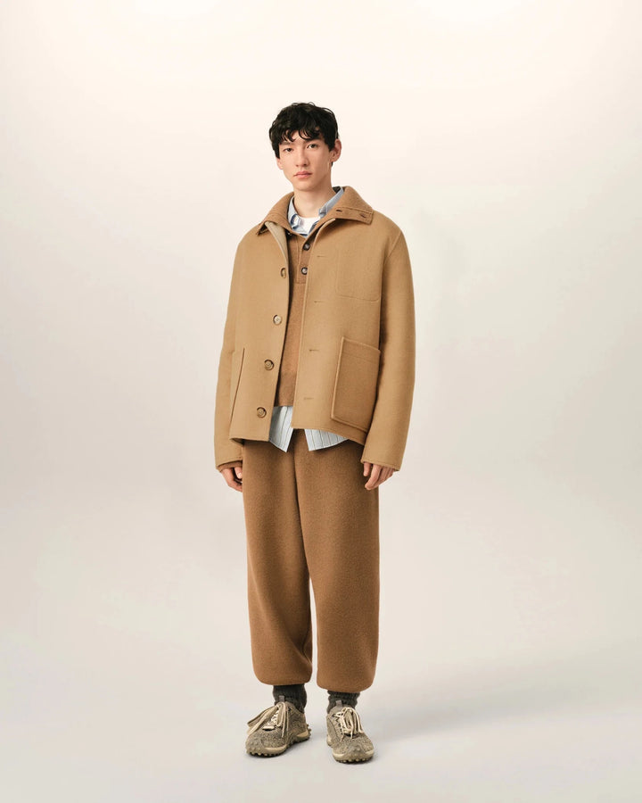 AMI PARIS - Blouson Boxy Boutonné en Laine et Cachemire Beige Taupe - Lothaire