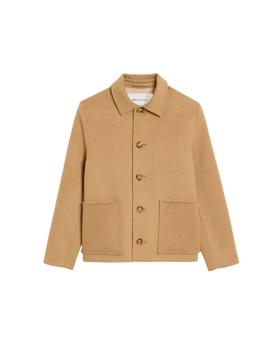 AMI PARIS - Blouson Boxy Boutonné en Laine et Cachemire Beige Taupe - Lothaire