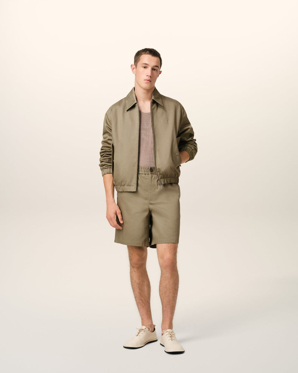 AMI PARIS - BLOUSON ZIPPÉ AMI DE COEUR EN COTON Beige - Lothaire