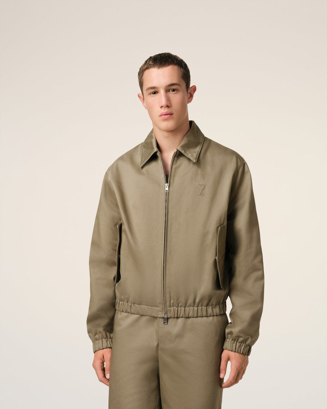 AMI PARIS - BLOUSON ZIPPÉ AMI DE COEUR EN COTON Beige - Lothaire