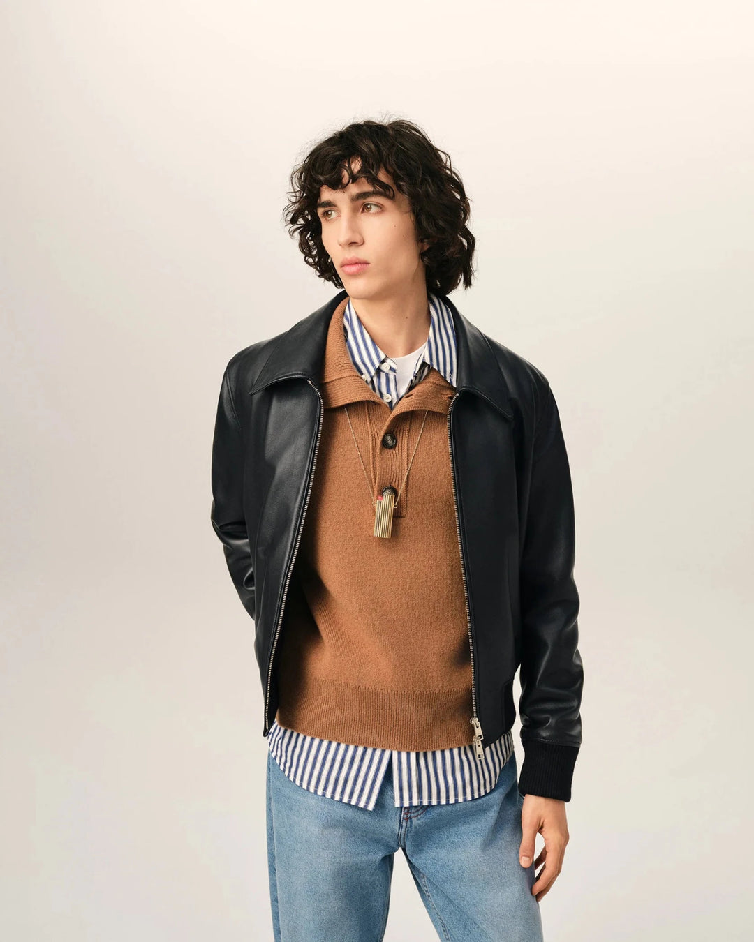 AMI PARIS - Blouson zippé en cuir d’agneau Noir - Lothaire