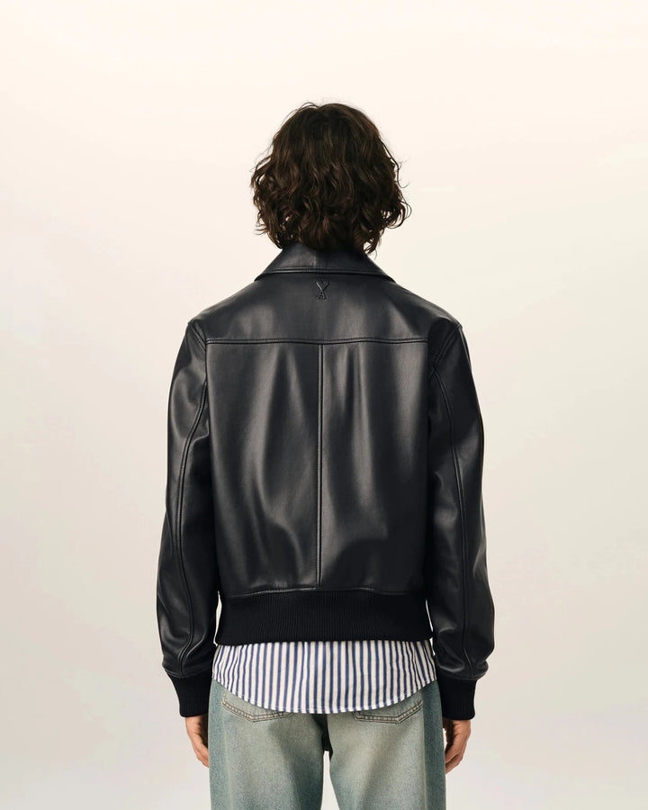 AMI PARIS - Blouson zippé en cuir d’agneau Noir - Lothaire