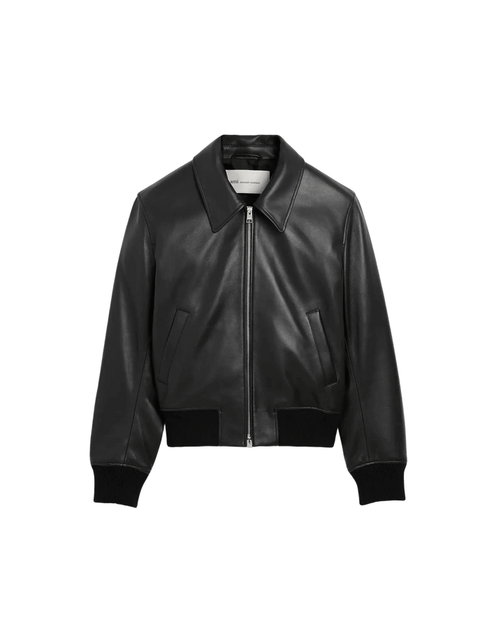 AMI PARIS - Blouson zippé en cuir d’agneau Noir - Lothaire