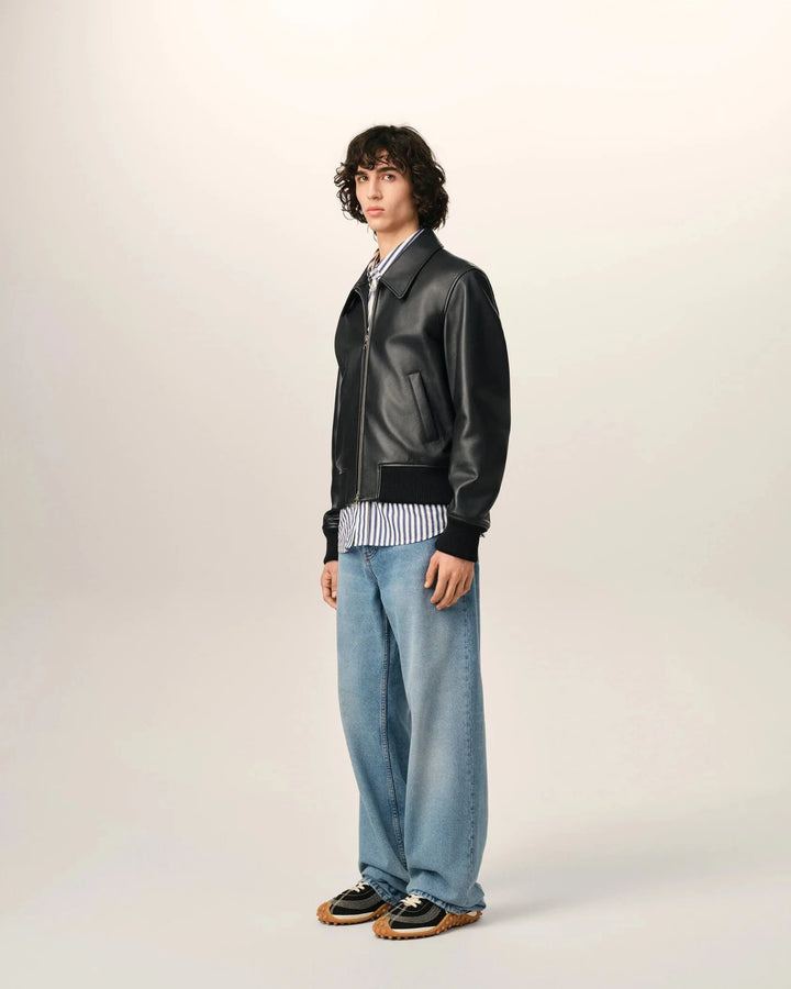 AMI PARIS - Blouson zippé en cuir d’agneau Noir - Lothaire