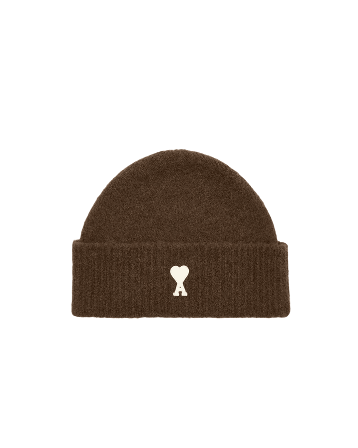 AMI PARIS - Bonnet Ami de Cœur en alpaga Marron chocolat / Écru - Lothaire