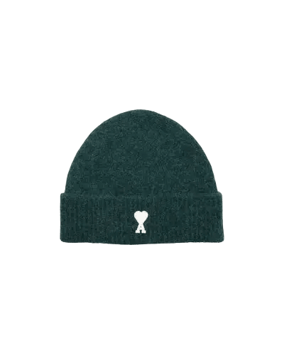 AMI PARIS - Bonnet Ami de Cœur en alpaga Vert bouteille / Écru - Lothaire