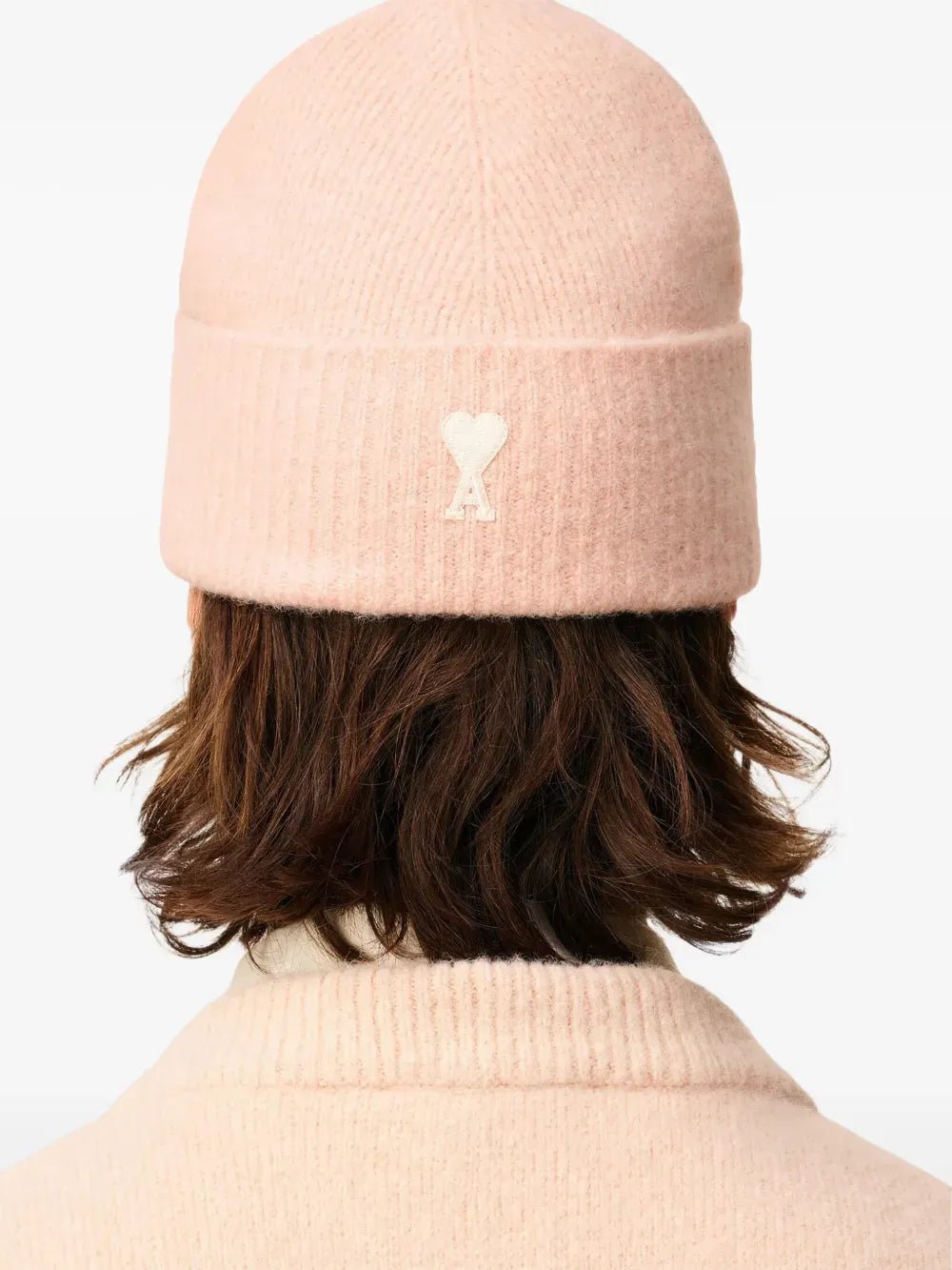 AMI PARIS - Bonnet en alpaga ami de coeur rose poudre/ecru - Lothaire