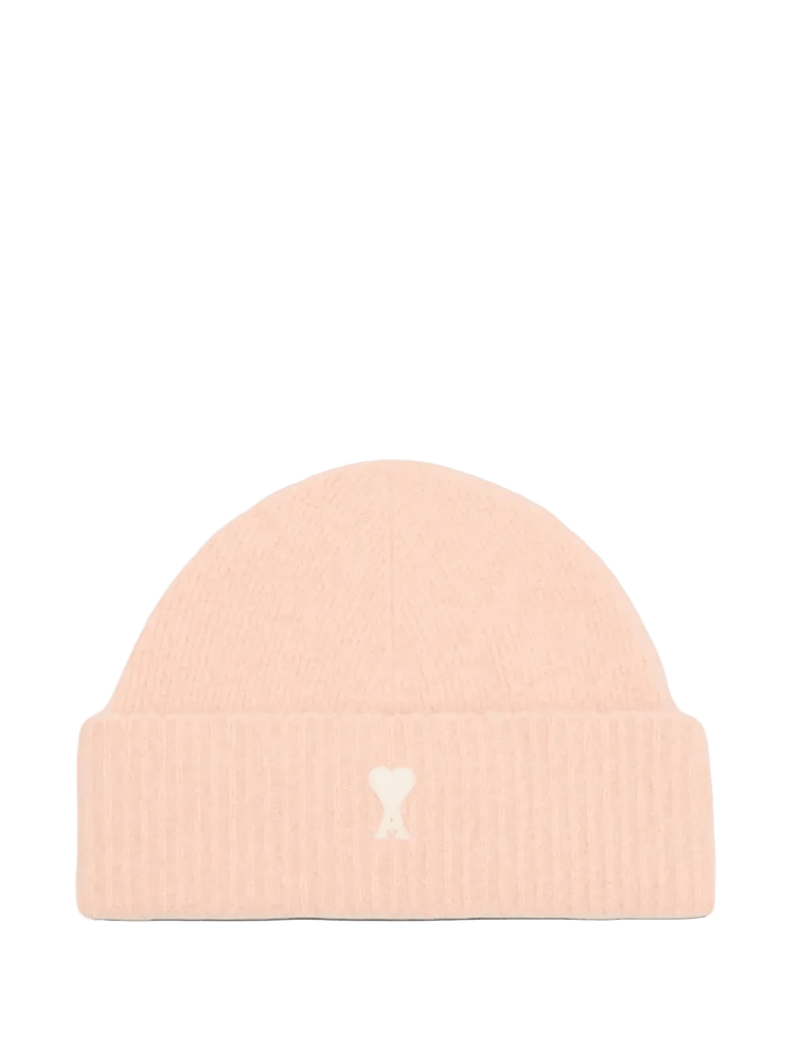 AMI PARIS - Bonnet en alpaga ami de coeur rose poudre/ecru - Lothaire