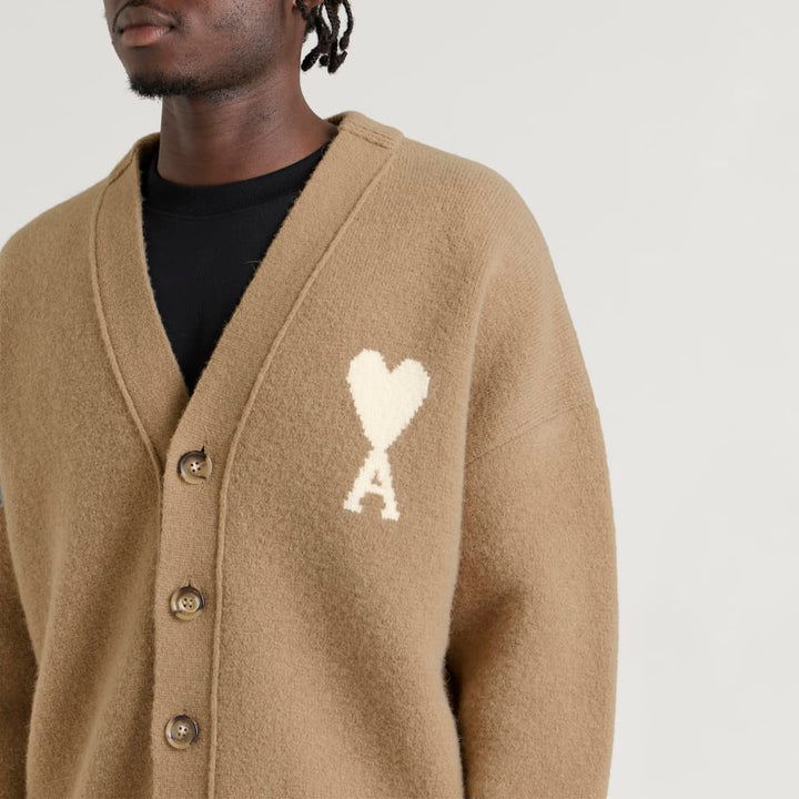 AMI PARIS - Cardigan Ami de Cœur en alpaga Beige taupe / Écru - Lothaire