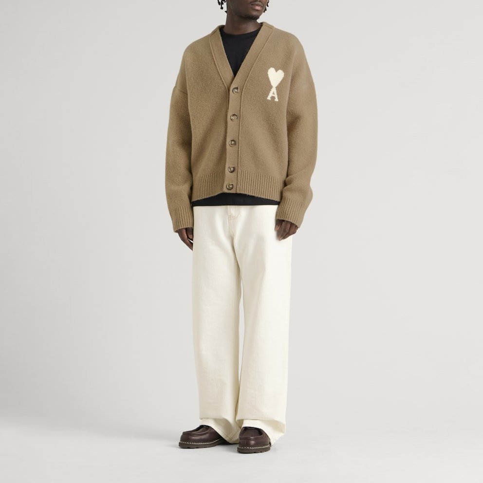 AMI PARIS - Cardigan Ami de Cœur en alpaga Beige taupe / Écru - Lothaire